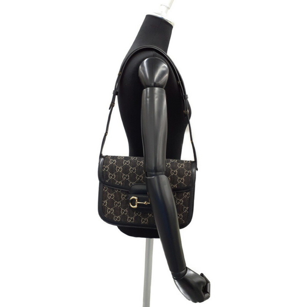 Gucci Horsebit 1955 Shoulder Bag Denim Leather Black - Picture 9 of 9